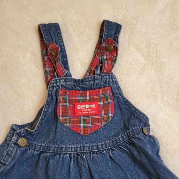 Vintage Oshkosh Denim Jumper Overall Dress‎ Plaid - Picture 2 of 9
